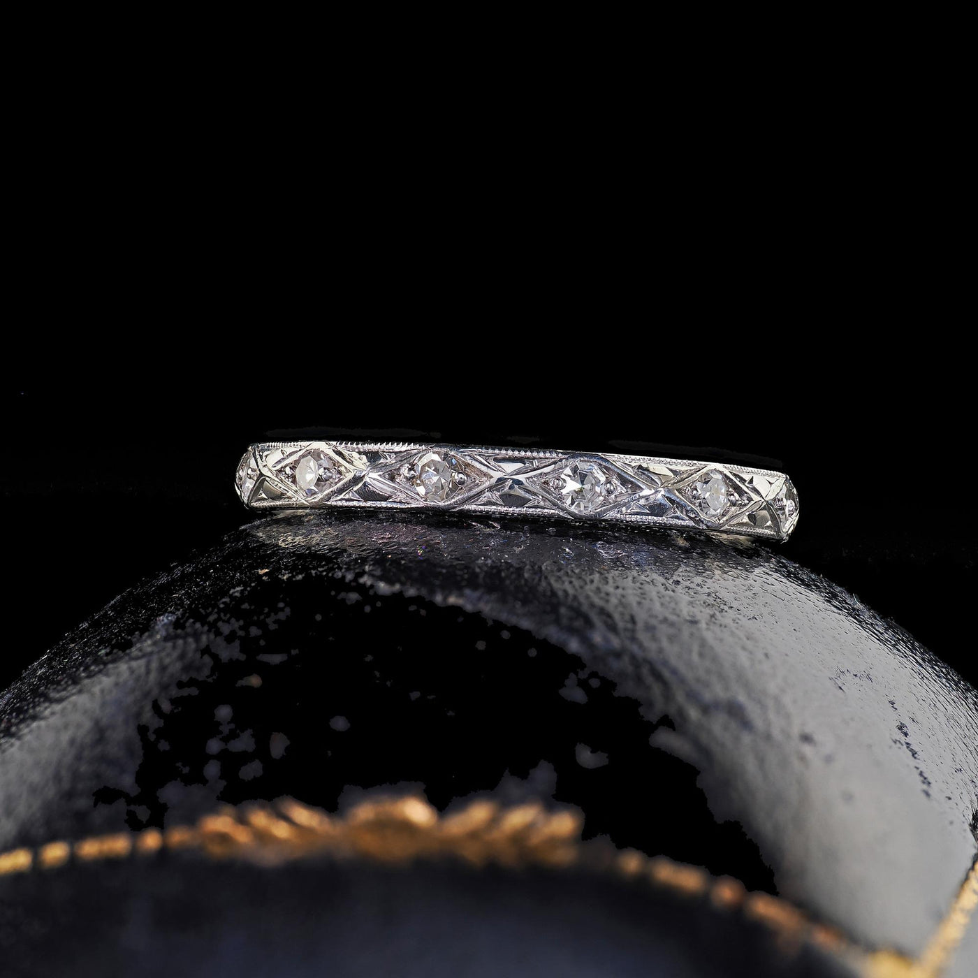 Antique Art Deco Platinum Single Cut Diamond Engraved Eternity Band - Size 6