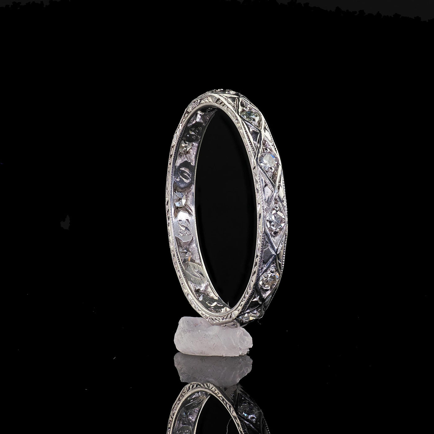 Antique Art Deco Platinum Single Cut Diamond Engraved Eternity Band - Size 6