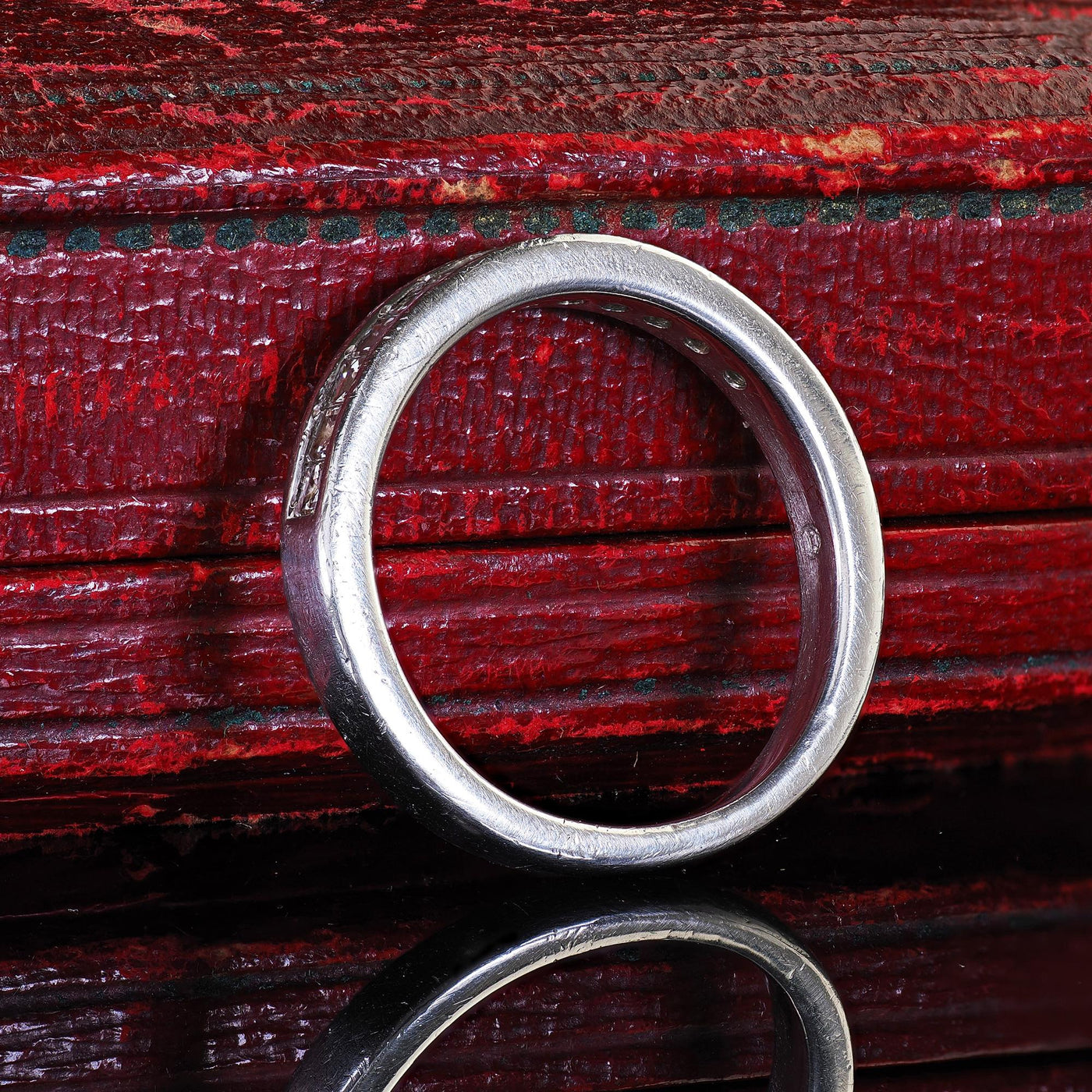 Vintage Estate Platinum Carre Cut Diamond Half Eternity Band Ring - Size 5 1/2