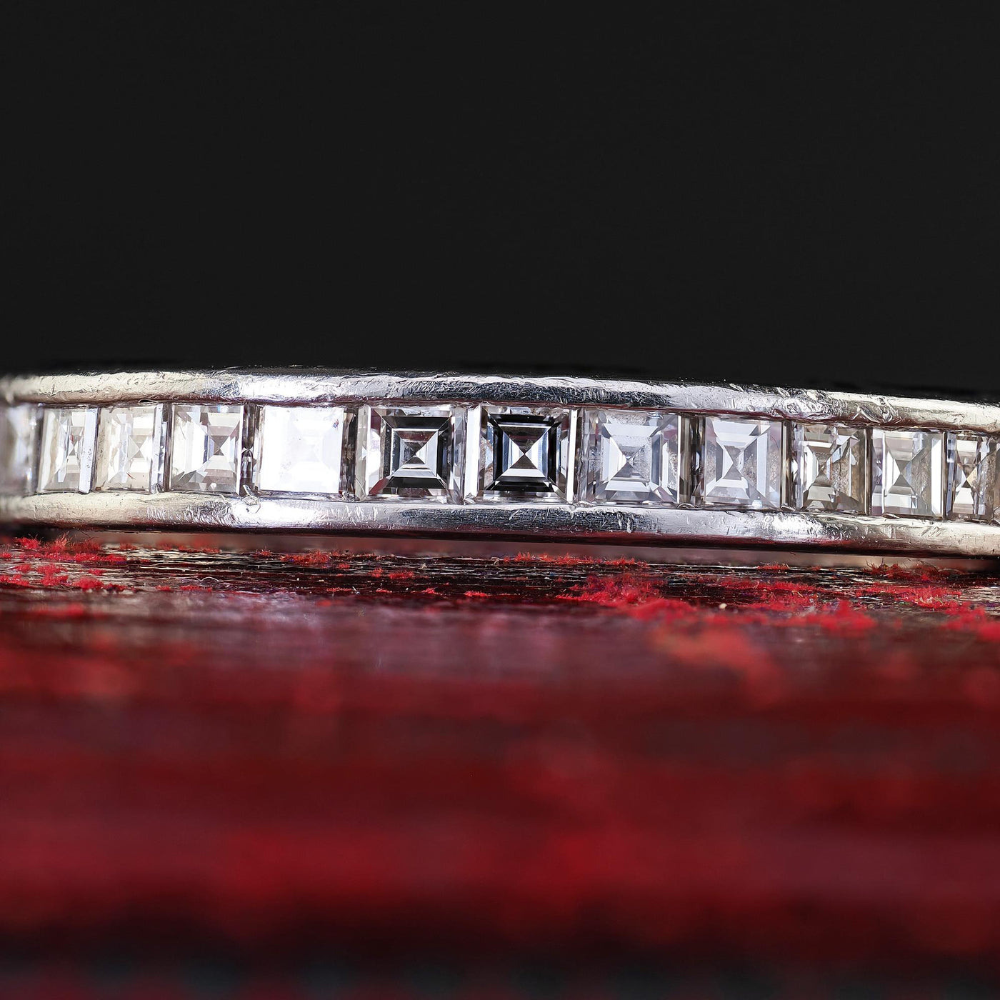 Vintage Estate Platinum Carre Cut Diamond Half Eternity Band Ring - Size 5 1/2