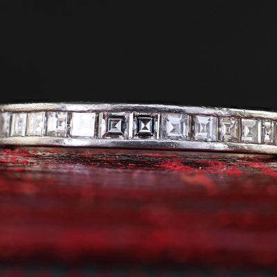 Vintage Estate Platinum Carre Cut Diamond Half Eternity Band Ring - Size 5 1/2