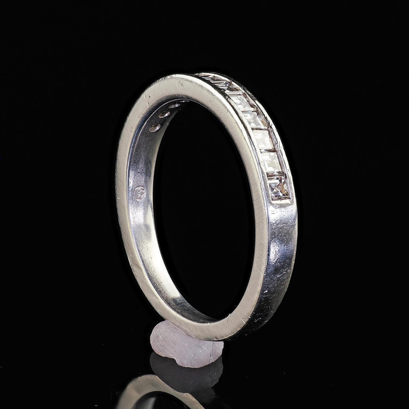 Vintage Estate Platinum Carre Cut Diamond Half Eternity Band Ring - Size 5 1/2