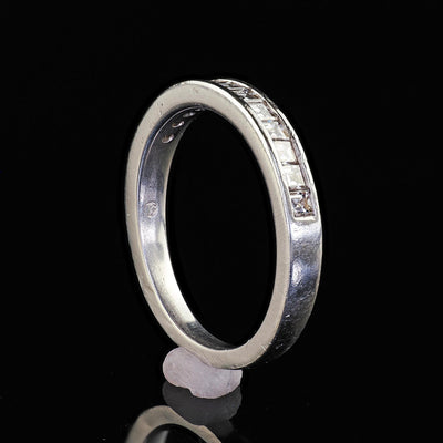 Vintage Estate Platinum Carre Cut Diamond Half Eternity Band Ring - Size 5 1/2