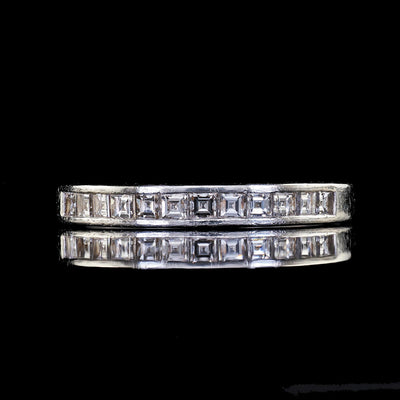 Vintage Estate Platinum Carre Cut Diamond Half Eternity Band Ring - Size 5 1/2