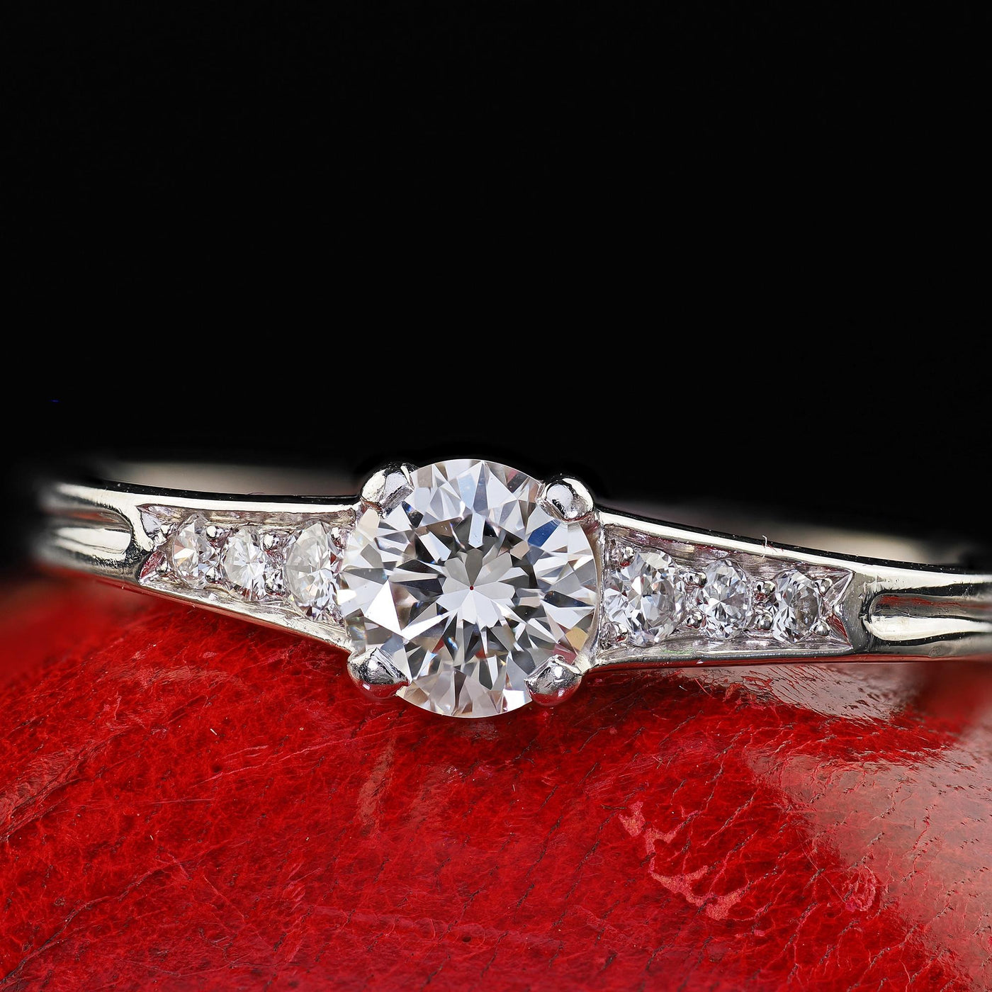Vintage Retro Tiffany and Co Platinum Diamond Engagement Ring - Size 7 3/4