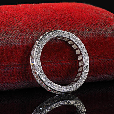 Art Deco Revival Platinum Reclaimed French Cut Diamond Eternity Band - Size 5