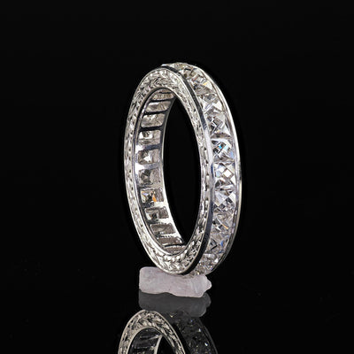 Art Deco Revival Platinum Reclaimed French Cut Diamond Eternity Band - Size 5