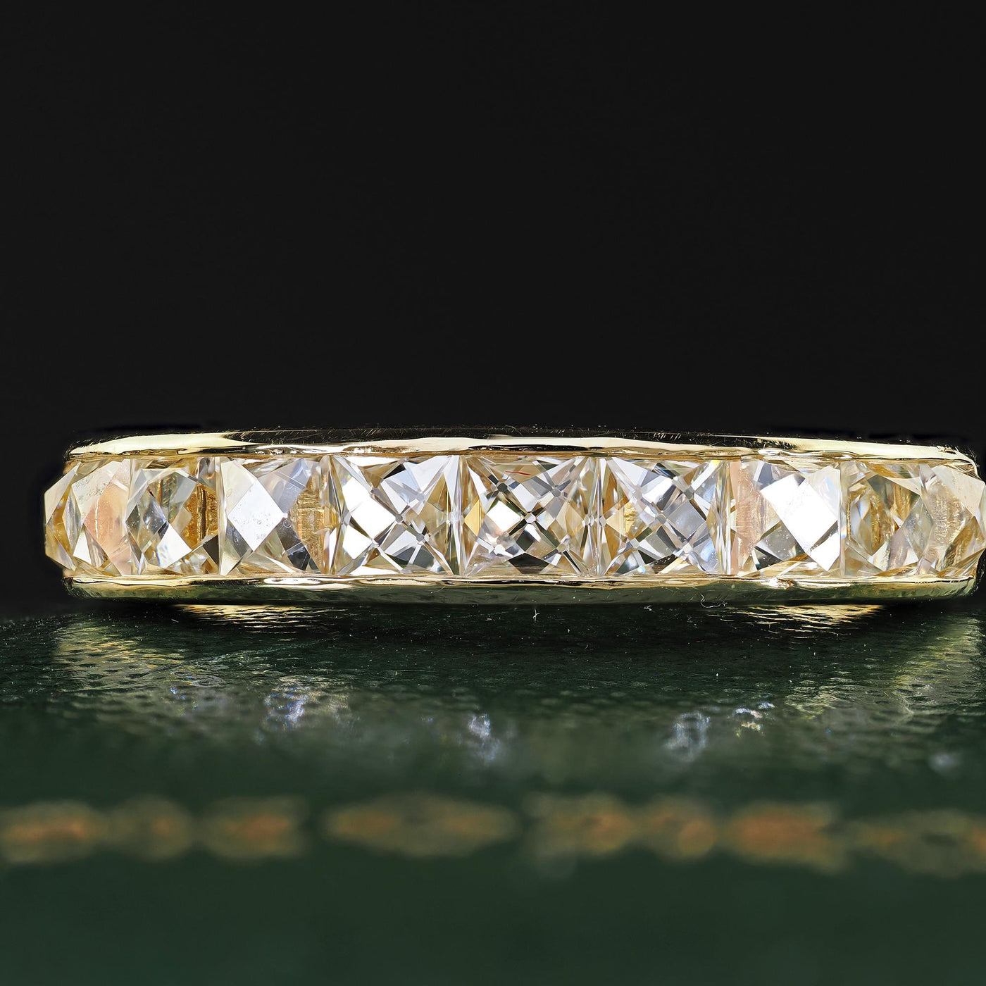 Contemporary 18K Yellow Gold Reclaimed French Cut Diamond Half Band - Size 5