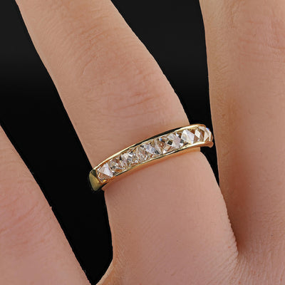 Contemporary 18K Yellow Gold Reclaimed French Cut Diamond Half Band - Size 5