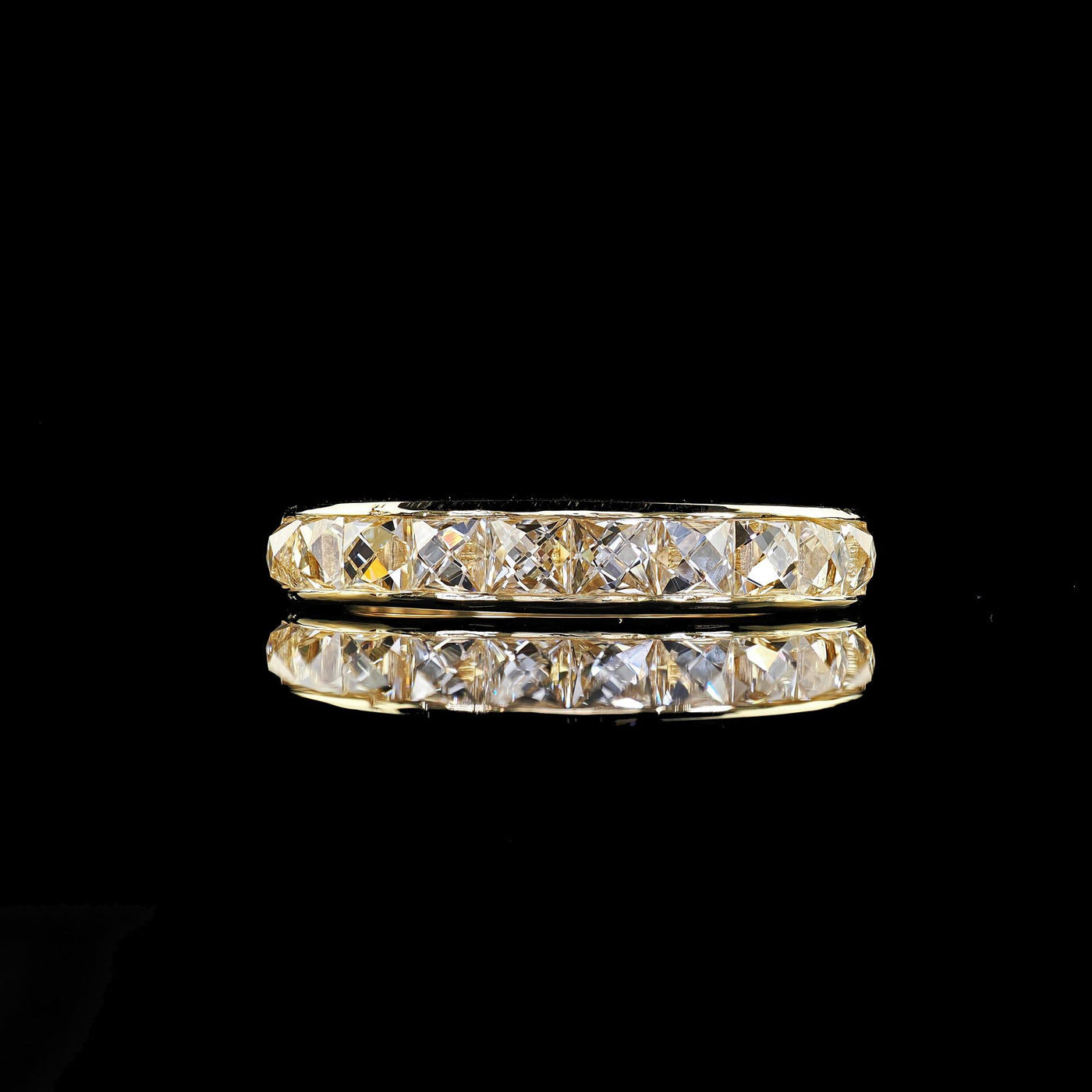 Contemporary 18K Yellow Gold Reclaimed French Cut Diamond Half Band - Size 5