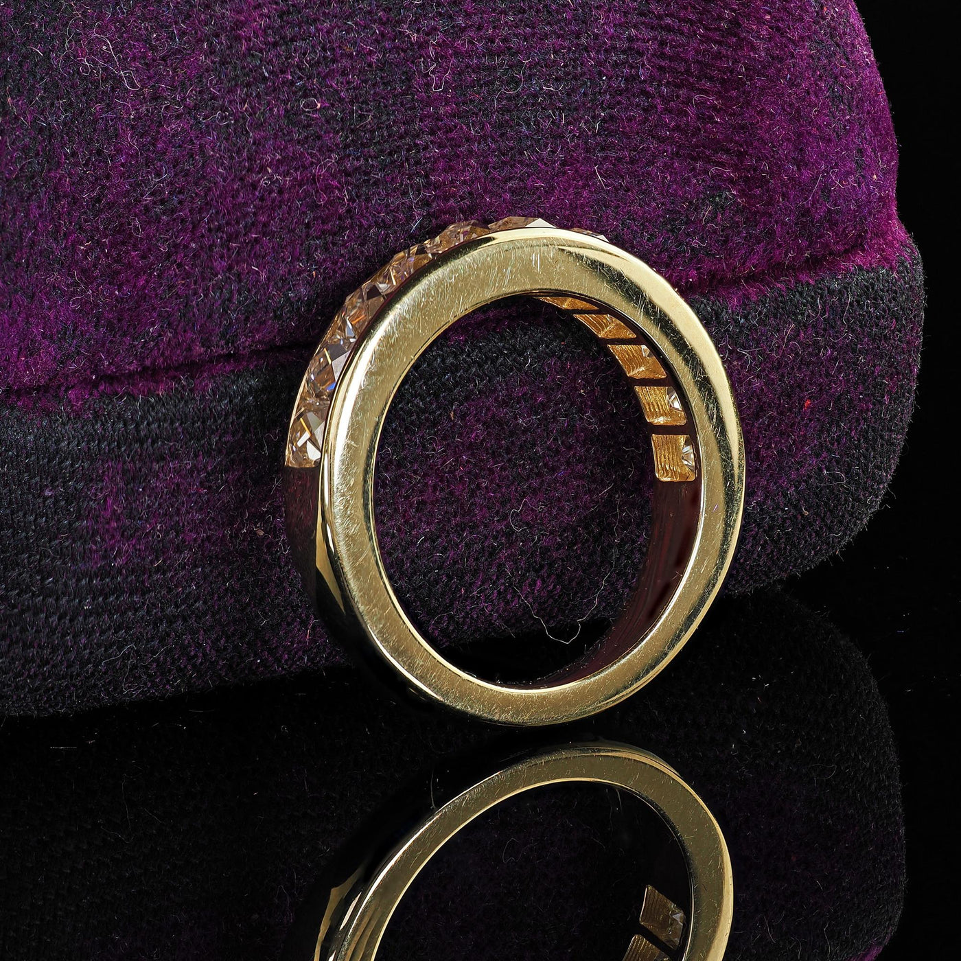 Contemporary 18K Yellow Gold Reclaimed French Cut Diamond Half Band - Size 4