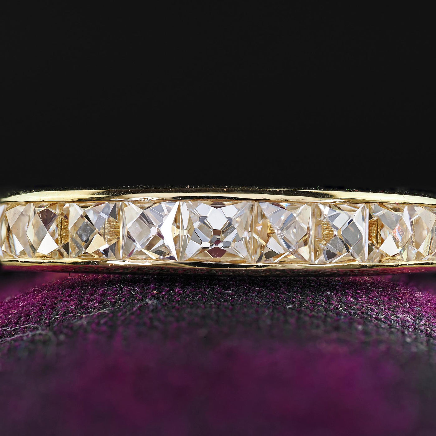 Contemporary 18K Yellow Gold Reclaimed French Cut Diamond Half Band - Size 4