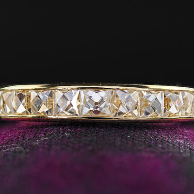 Contemporary 18K Yellow Gold Reclaimed French Cut Diamond Half Band - Size 4