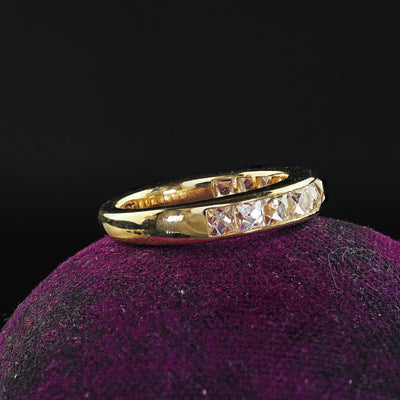 Contemporary 18K Yellow Gold Reclaimed French Cut Diamond Half Band - Size 4