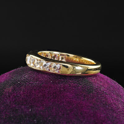 Contemporary 18K Yellow Gold Reclaimed French Cut Diamond Half Band - Size 4