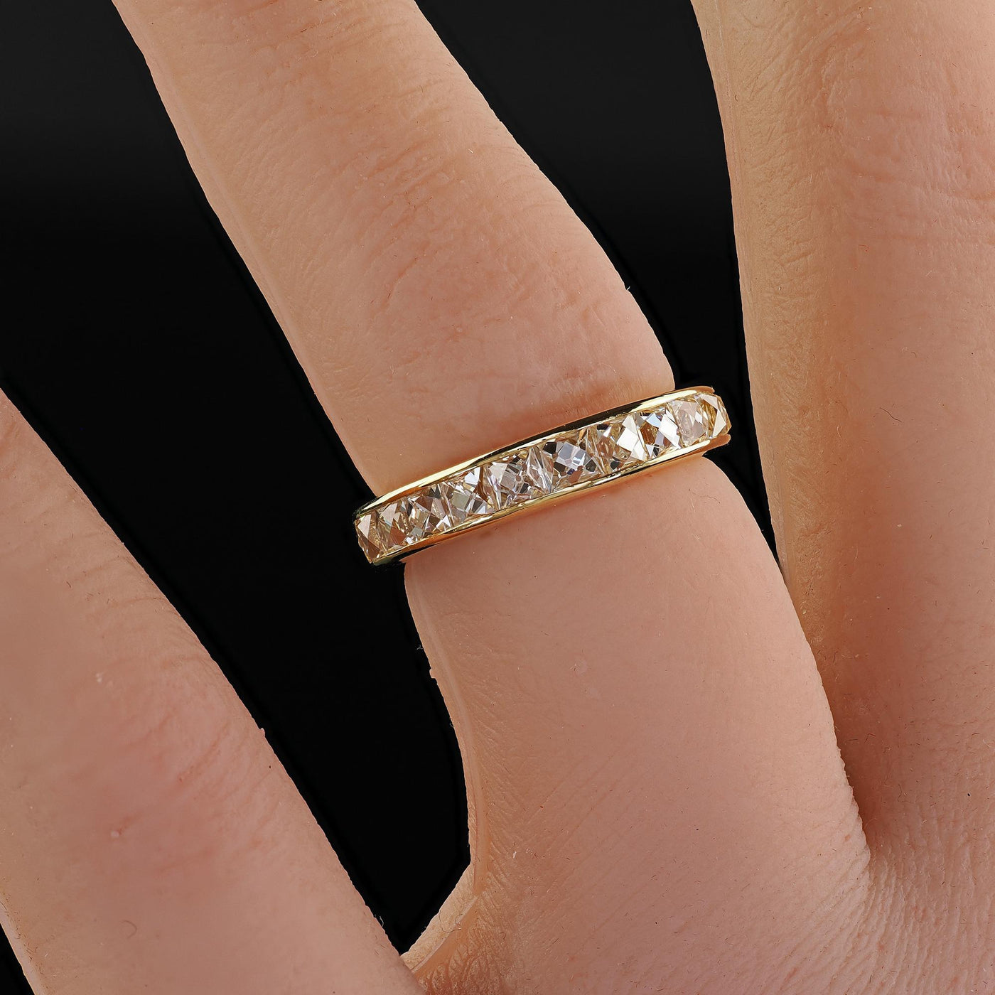 Contemporary 18K Yellow Gold Reclaimed French Cut Diamond Half Band - Size 4