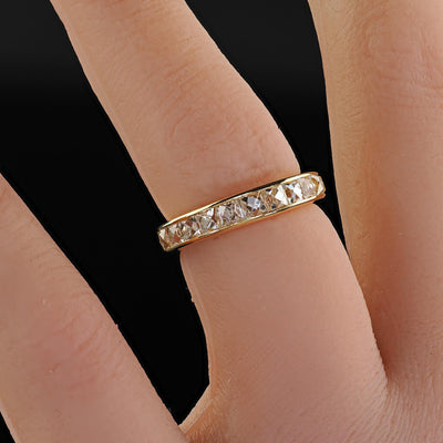 Contemporary 18K Yellow Gold Reclaimed French Cut Diamond Half Band - Size 4