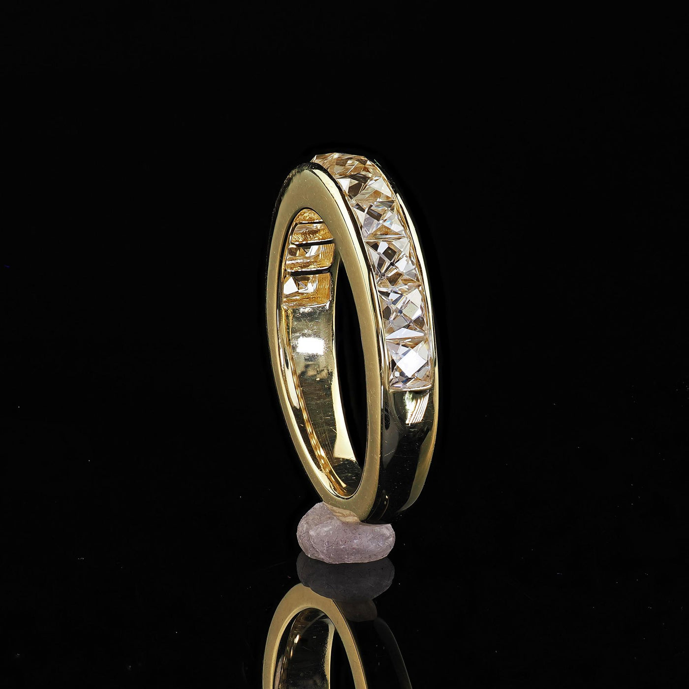 Contemporary 18K Yellow Gold Reclaimed French Cut Diamond Half Band - Size 4