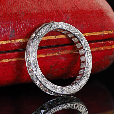Art Deco Revival Platinum Reclaimed French Cut Diamond Eternity Band - Size 6