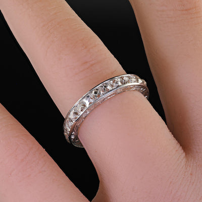 Art Deco Revival Platinum Reclaimed French Cut Diamond Eternity Band - Size 6