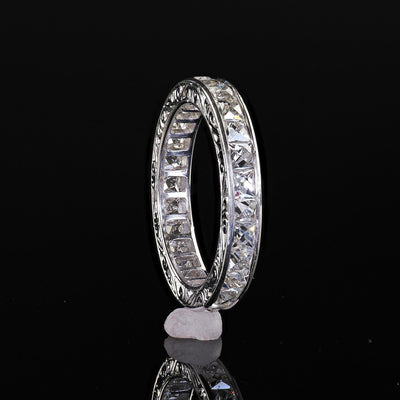 Art Deco Revival Platinum Reclaimed French Cut Diamond Eternity Band - Size 6