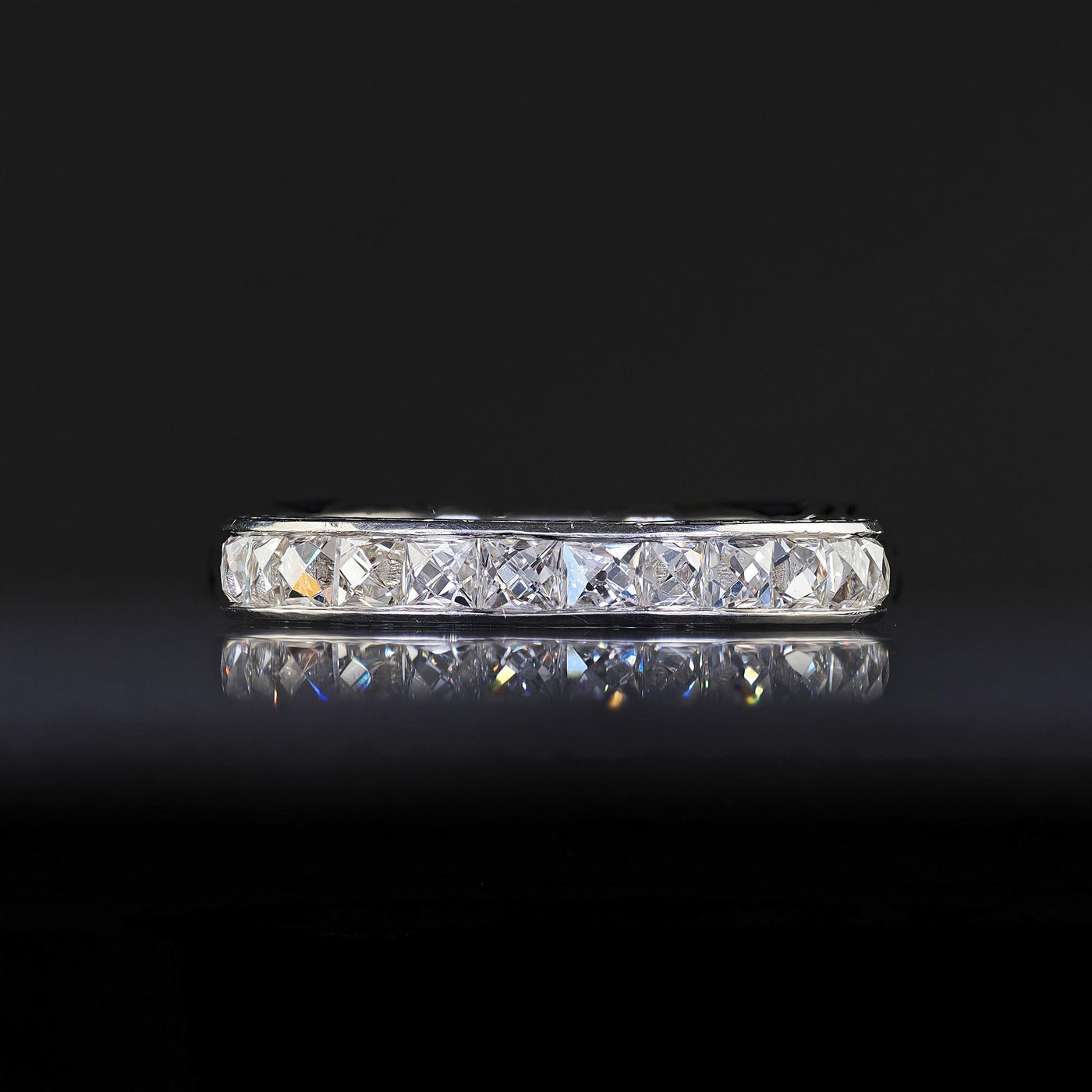 Art Deco Revival Platinum Reclaimed French Cut Diamond Eternity Band - Size 6