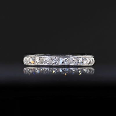 Art Deco Revival Platinum Reclaimed French Cut Diamond Eternity Band - Size 6