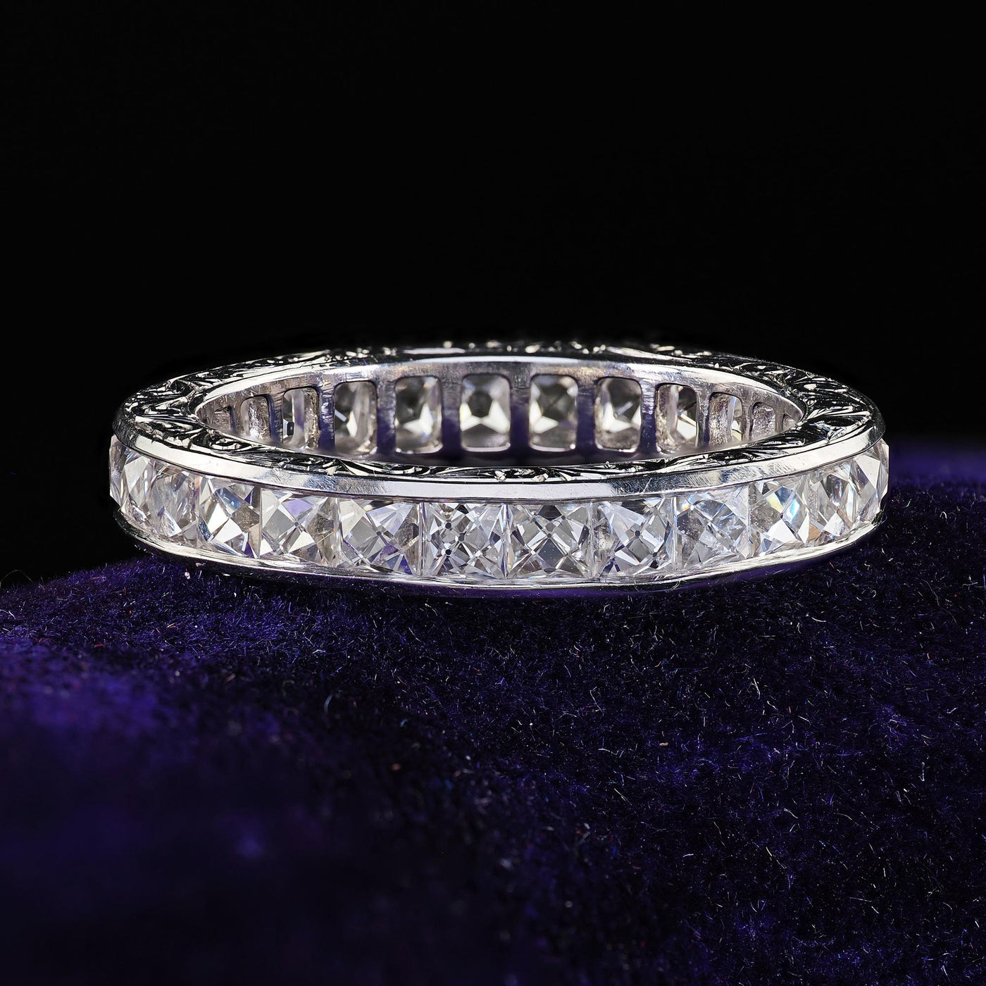 Art Deco Revival Platinum Reclaimed French Cut Diamond Eternity Band - Size 6