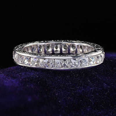 Art Deco Revival Platinum Reclaimed French Cut Diamond Eternity Band - Size 6