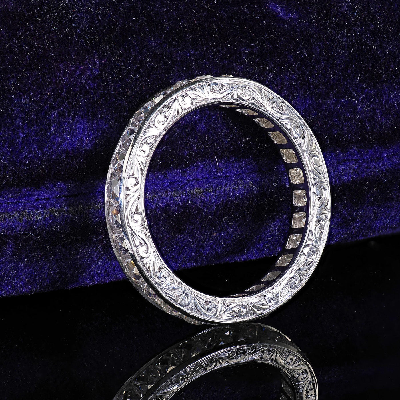 Art Deco Revival Platinum Reclaimed French Cut Diamond Eternity Band - Size 6