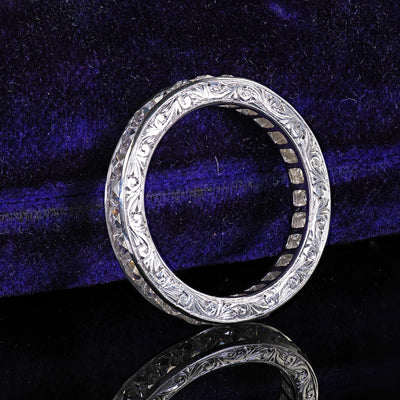 Art Deco Revival Platinum Reclaimed French Cut Diamond Eternity Band - Size 6