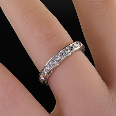 Art Deco Revival Platinum Reclaimed French Cut Diamond Eternity Band - Size 6