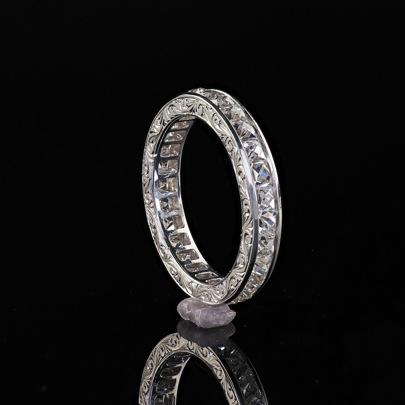 Art Deco Revival Platinum Reclaimed French Cut Diamond Eternity Band - Size 6