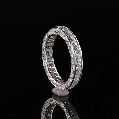 Art Deco Revival Platinum Reclaimed French Cut Diamond Eternity Band - Size 6