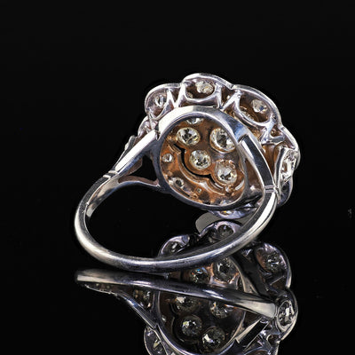 Antique Art Deco 18K White Gold and Platinum Old Euro Diamond Floral Ring