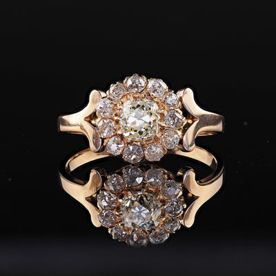 Antique Victorian 14K Yellow Gold Old Mine Diamond Cluster Engagement Ring
