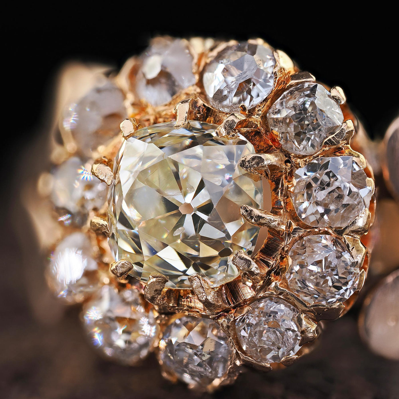 Antique Victorian 14K Yellow Gold Old Mine Diamond Cluster Engagement Ring