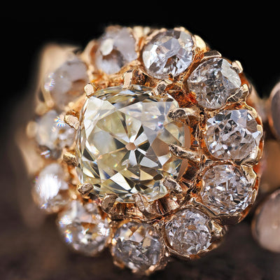 Antique Victorian 14K Yellow Gold Old Mine Diamond Cluster Engagement Ring