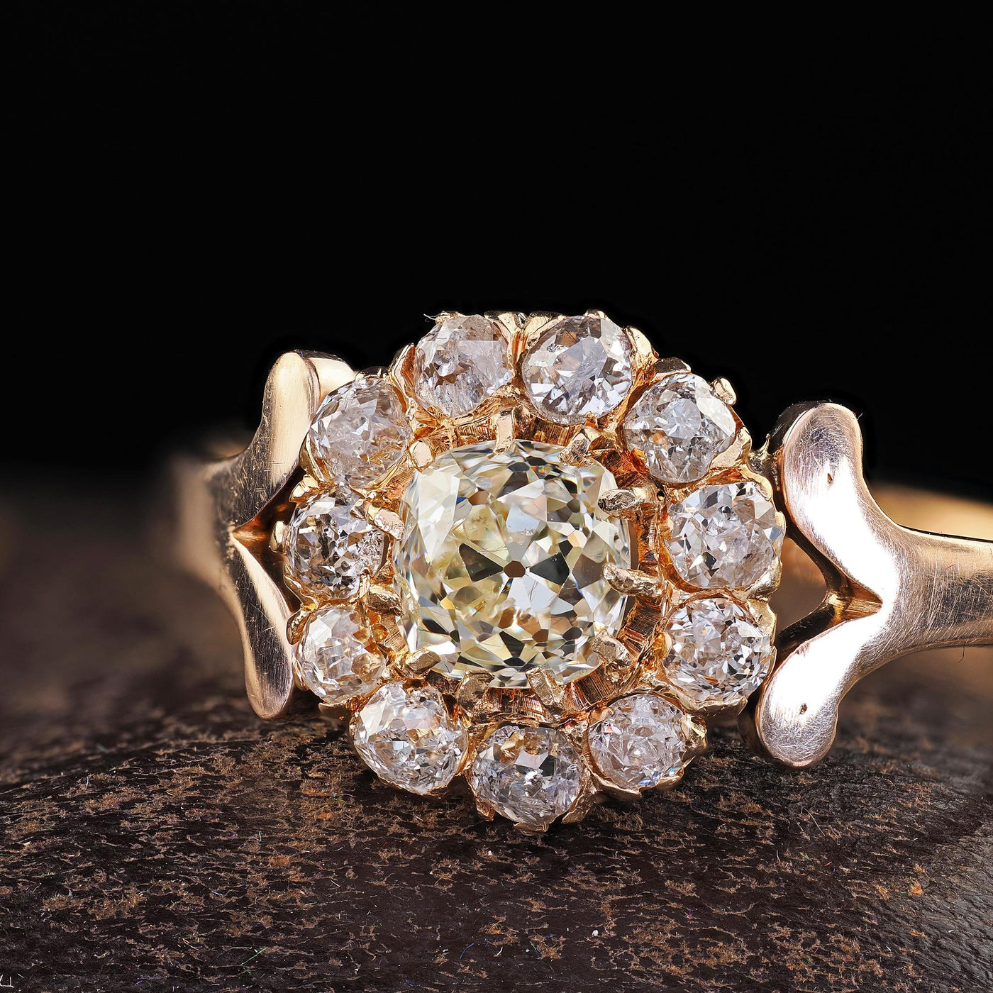 Antique Victorian 14K Yellow Gold Old Mine Diamond Cluster Engagement Ring