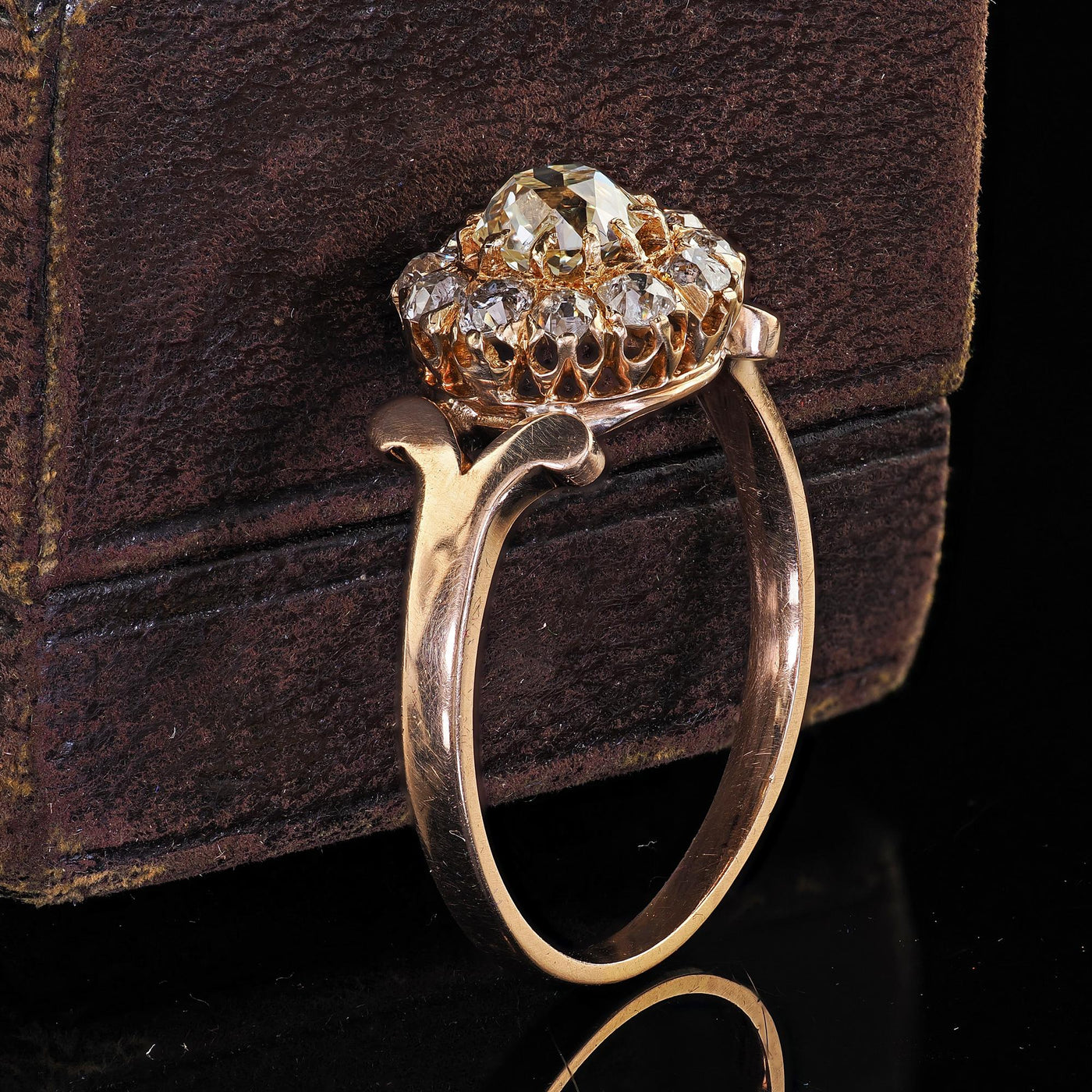 Antique Victorian 14K Yellow Gold Old Mine Diamond Cluster Engagement Ring
