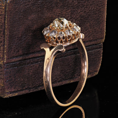 Antique Victorian 14K Yellow Gold Old Mine Diamond Cluster Engagement Ring
