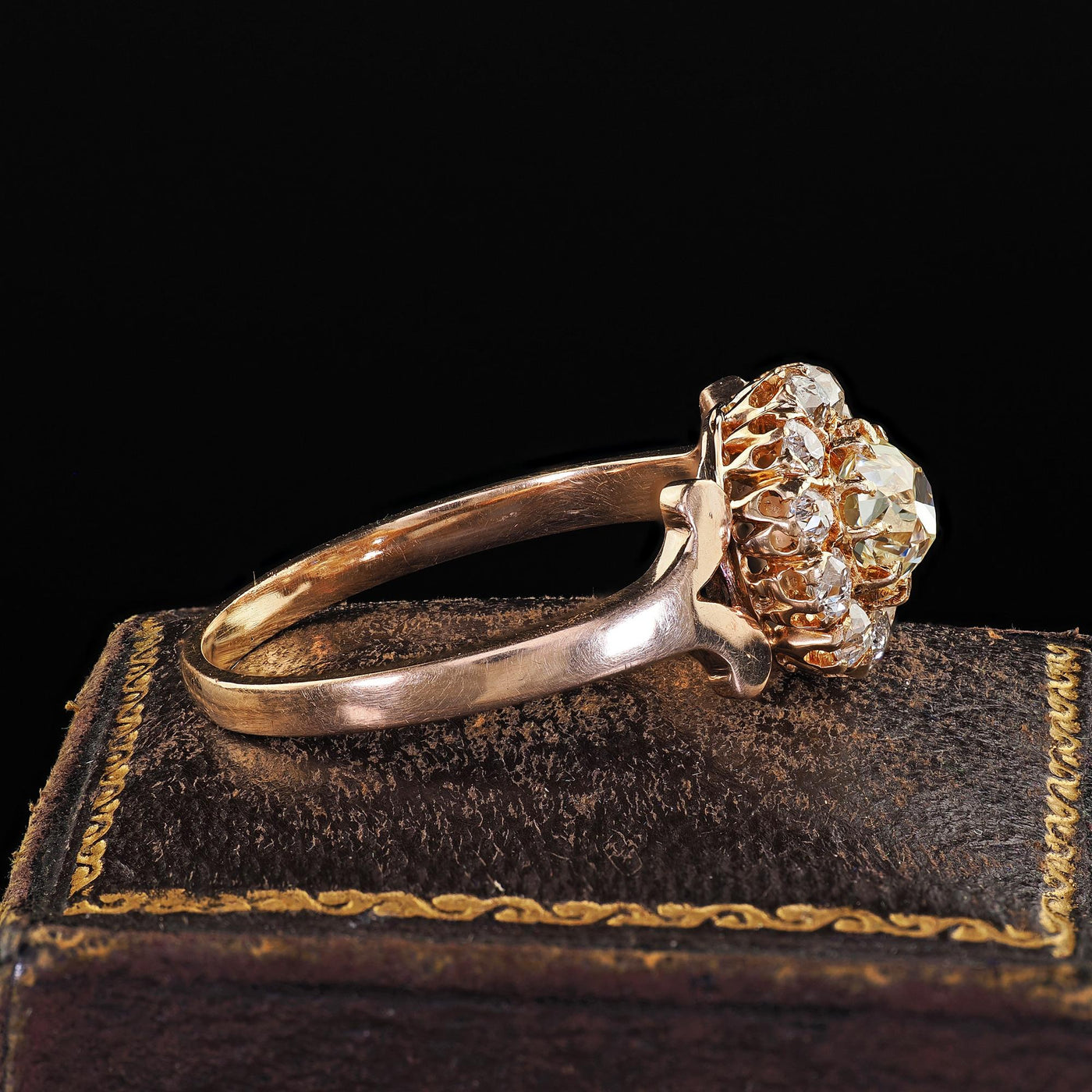 Antique Victorian 14K Yellow Gold Old Mine Diamond Cluster Engagement Ring