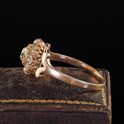 Antique Victorian 14K Yellow Gold Old Mine Diamond Cluster Engagement Ring