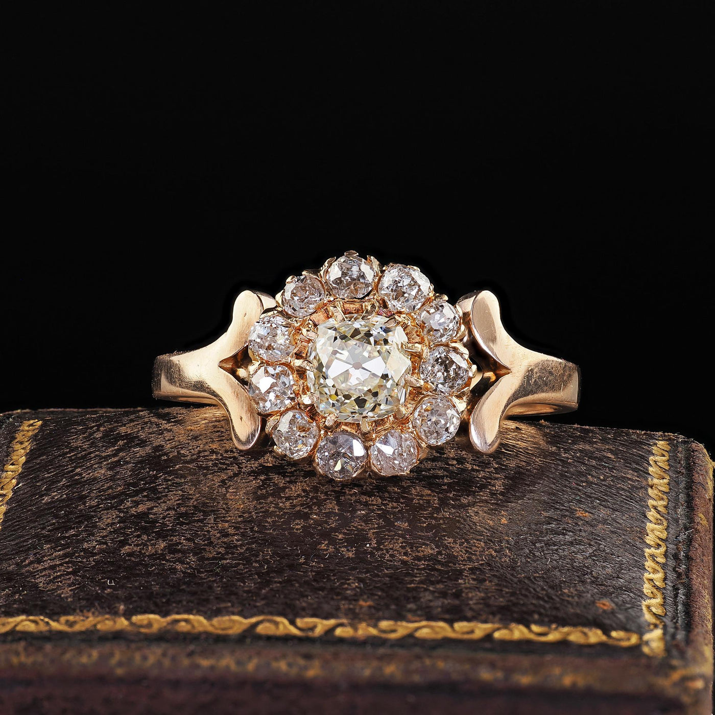 Antique Victorian 14K Yellow Gold Old Mine Diamond Cluster Engagement Ring