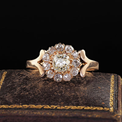 Antique Victorian 14K Yellow Gold Old Mine Diamond Cluster Engagement Ring