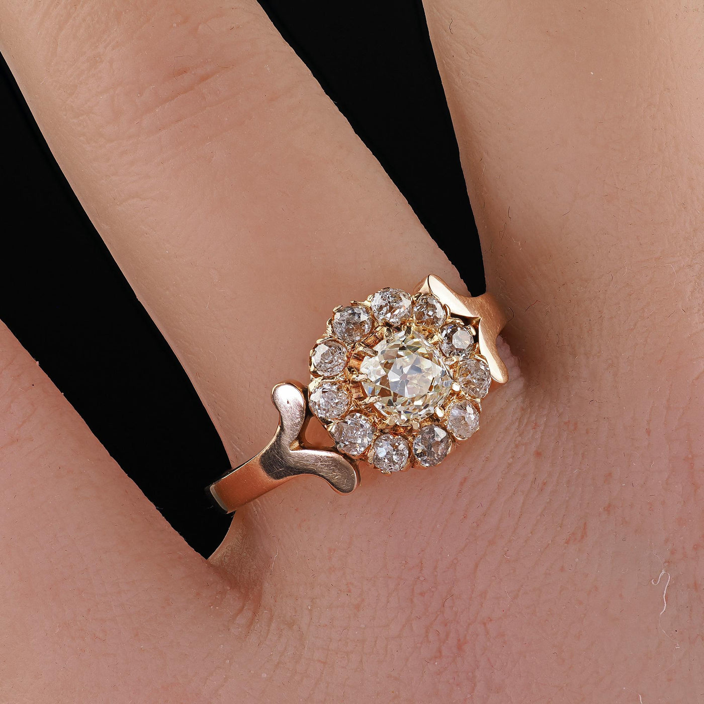 Antique Victorian 14K Yellow Gold Old Mine Diamond Cluster Engagement Ring