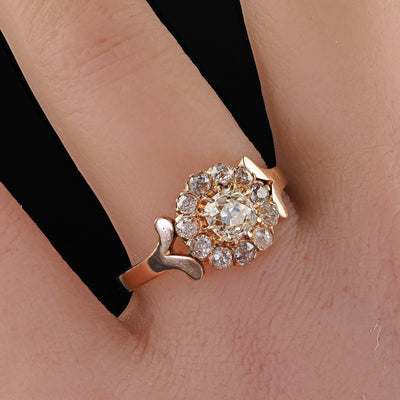 Antique Victorian 14K Yellow Gold Old Mine Diamond Cluster Engagement Ring