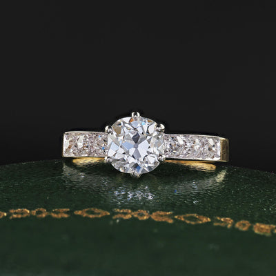 Antique Edwardian French 18K Yellow Gold Old Mine Diamond Engagement Ring - GIA