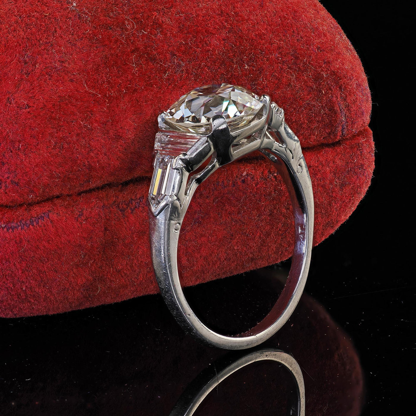 Antique Art Deco Platinum Old Euro Diamond Trap Bullet Engagement Ring - GIA