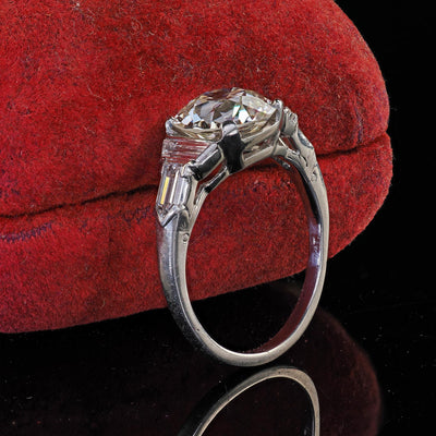 Antique Art Deco Platinum Old Euro Diamond Trap Bullet Engagement Ring - GIA